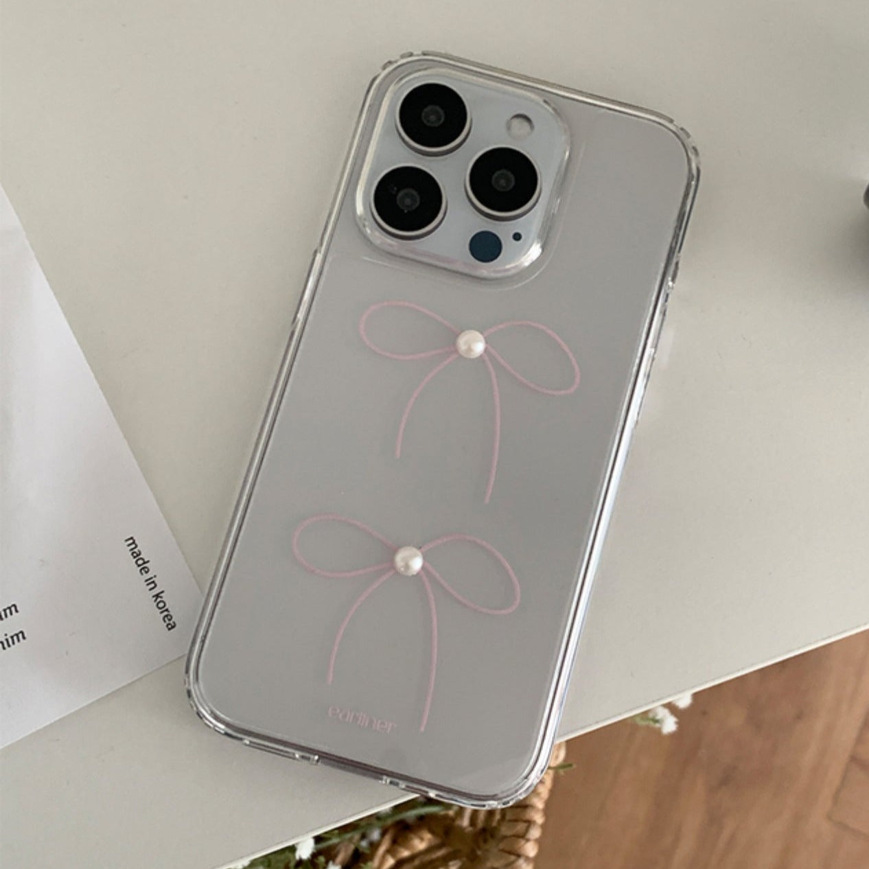 ｜earliner｜ Pink Ribbon Jelly Hard Case