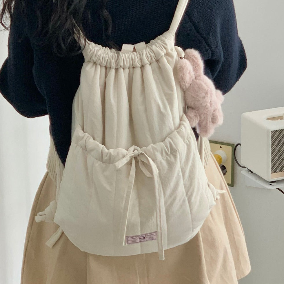 ｜OLIVET｜ Padded Ribbon String Bag (White)  (PRE-ORDER)