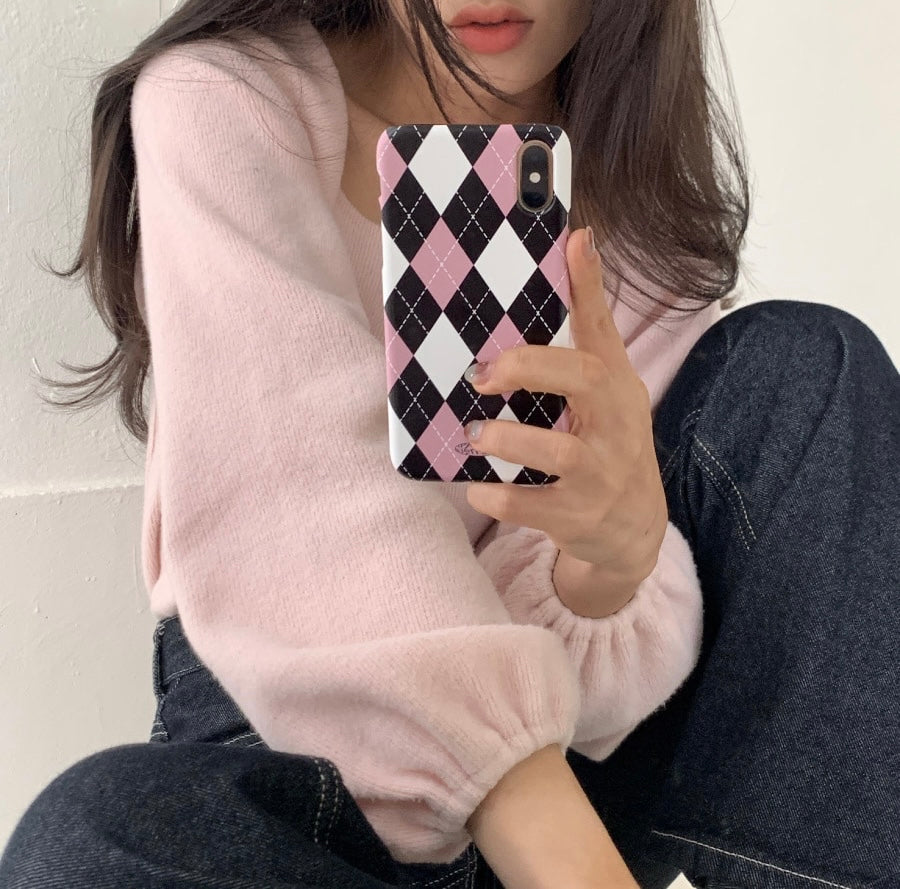 ｜second boutique｜ Black Pink Argyle Pattern Hard Phone Case
