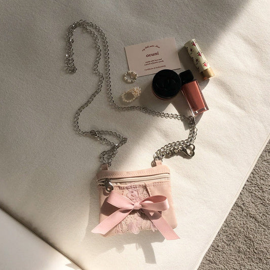 ｜ovuni｜ MINI RIBBON BOW CARD BAG (NUDE PINK)