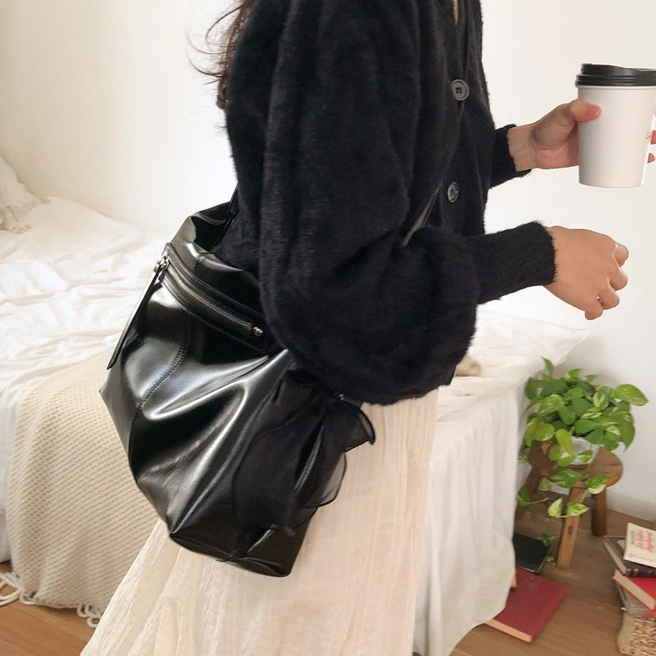 ｜ovuni｜ PILLOW RIBBON BAG (BLACK)