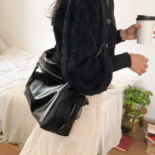 ｜ovuni｜ PILLOW RIBBON BAG (BLACK)