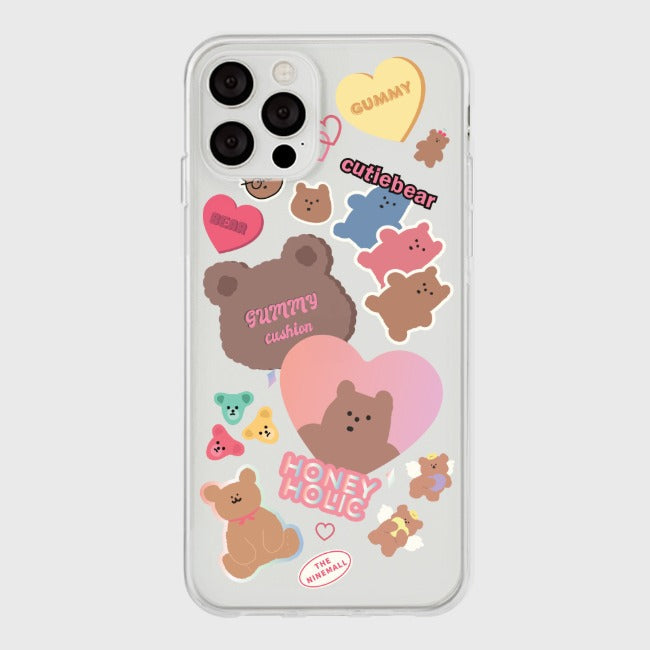 ｜THENINEMALL｜ Bear Sticker Pack Clear Phone Case (3 types)