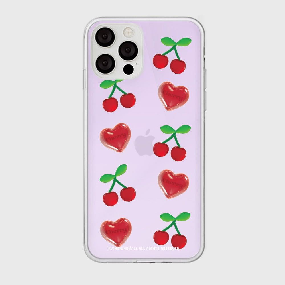 ｜THENINEMALL｜ Clear Cherry Pattern Mirror Phone Case