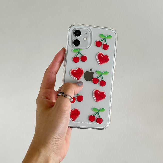 ｜THENINEMALL｜ Clear Cherry Pattern Clear Phone Case (3 types)