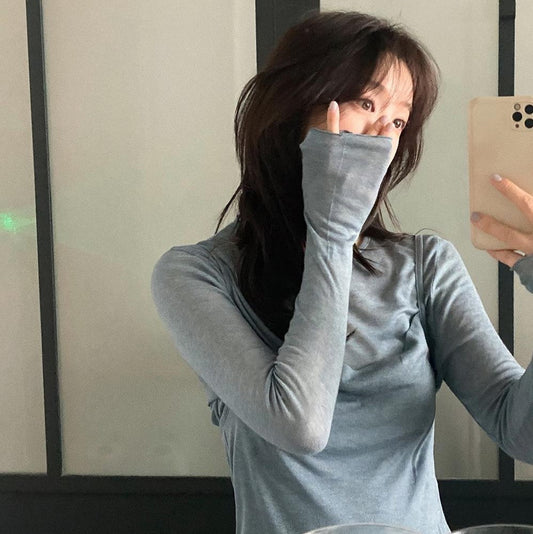 ｜SLOWAND｜ #SLOWMADE Slim Fit Tencel Mood Layering Top (Two Pieces) (4 Colors)