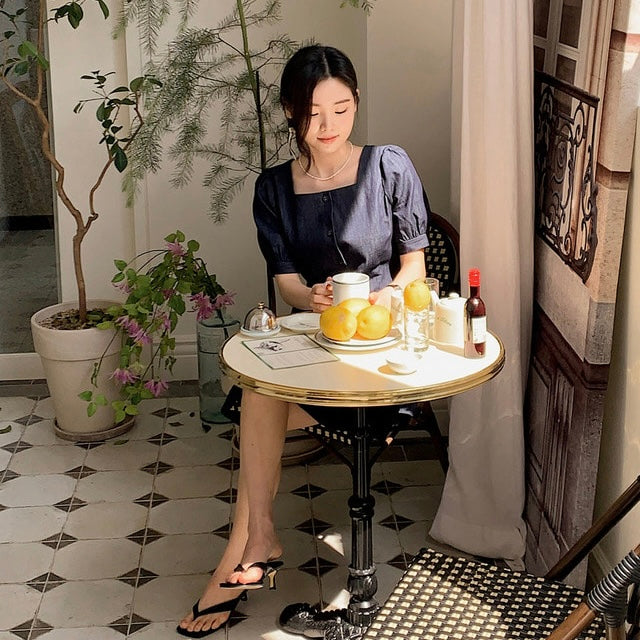 ｜SHOPPERLAND｜ Denim Square Neck Mini Dress (2 colour)