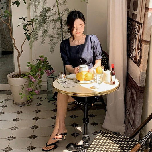 ｜SHOPPERLAND｜ Denim Square Neck Mini Dress (2 colour)