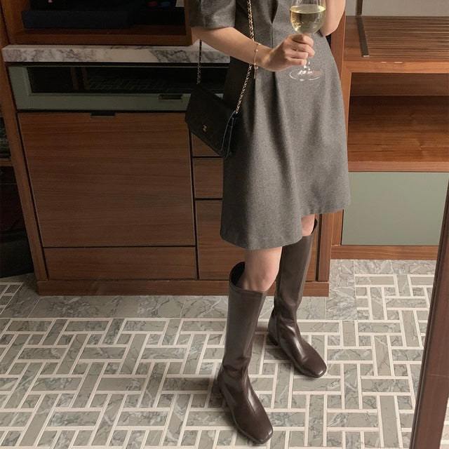 ｜SLOWAND｜ Ebony Leather Long Boots (2 colour)