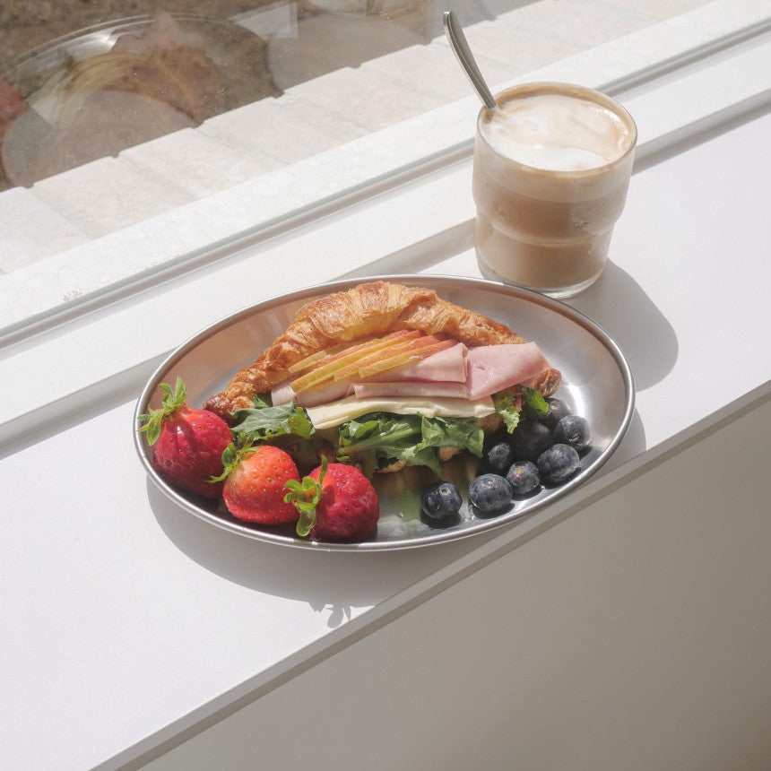 ｜Bracket Table｜ Matte Stainless Steel Oval Plate