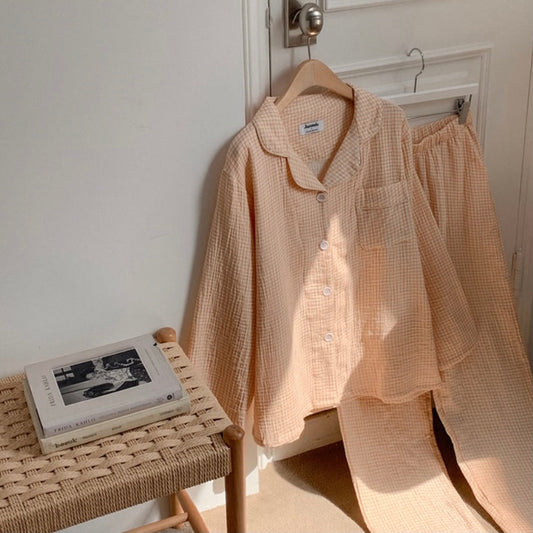 ｜Juuneedu｜ Daisy check crinkle cotton Long Sleeve Pyjamas